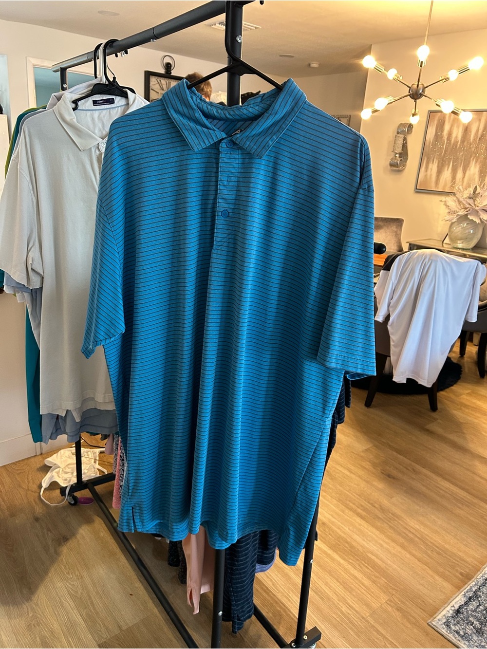 Men's Blue Striped Polo Shirt - Lightweight Casual Polo